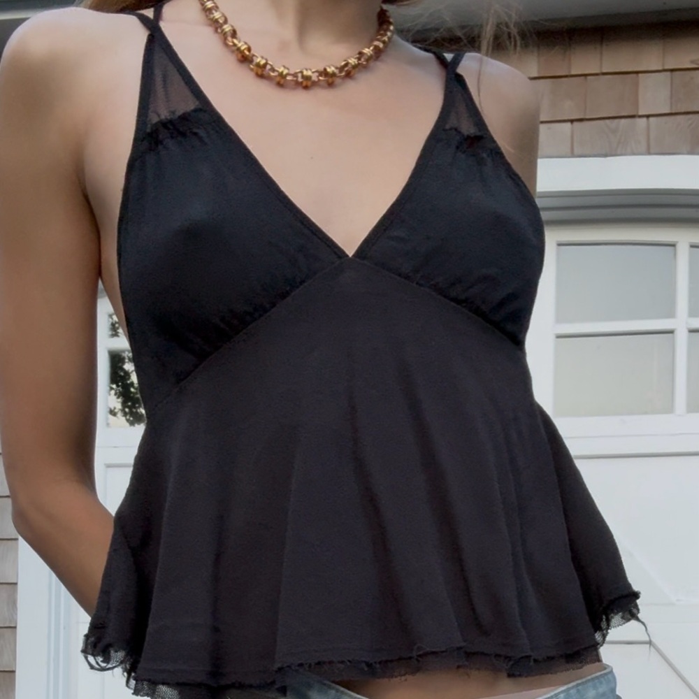 Black Urban Outfitters spaghetti strap top with mesh detail